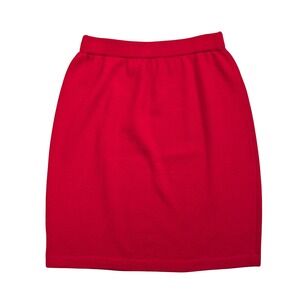 St John Collection Marie Gray Red Santana Knit Pull On Skirt Size 4 Made in USA